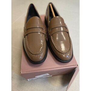 NIB Franco Sarto Eden Sz 6.5 Womens Studded Brown Loafers Leather Upper Slip-On